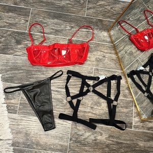 Sexy 3 pc Blazing Hot Vinyl Cutout Bralette set NWOT